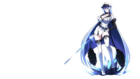 Akame Ga Kill Esdeath Anime Blue Hair Chair Long Hair Blue Background Blue Eyes Hd Wallpaper