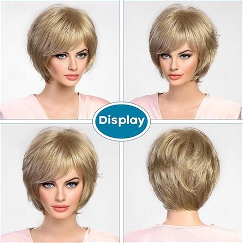 Short Ash Blonde Wig With BangsPixie Cut Layered Wigs For Women Healthy Memory Synthetic