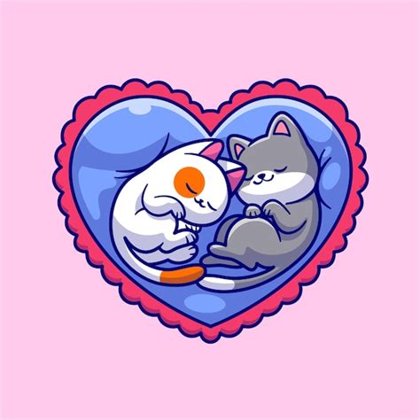 Premium Vector Cute Couple Cat Sleeping On Love Pillow Cartoon Vector