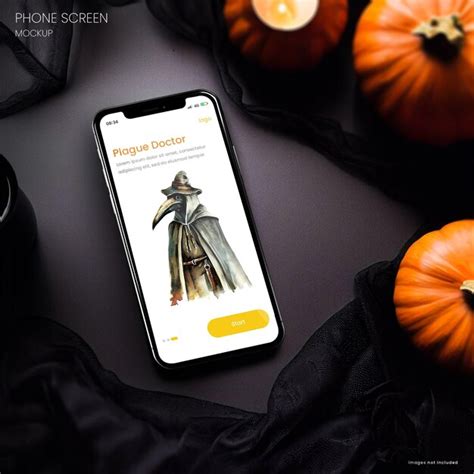 Maqueta De Iphone De Halloween Oscuro Sobre Una Mesa Oscura Con