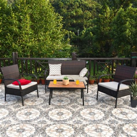 Gymax 4pcs Cushioned Rattan Patio Conversation Set Outdoor Furniture