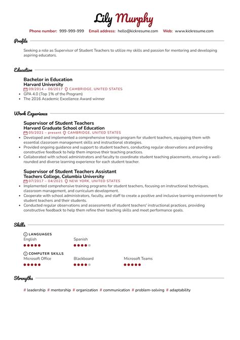 Supervisor of Student Teachers Resume Sample | Kickresume