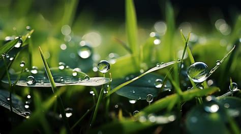 Premium Photo Fresh Green Grass Dew Drops Close Hd Background