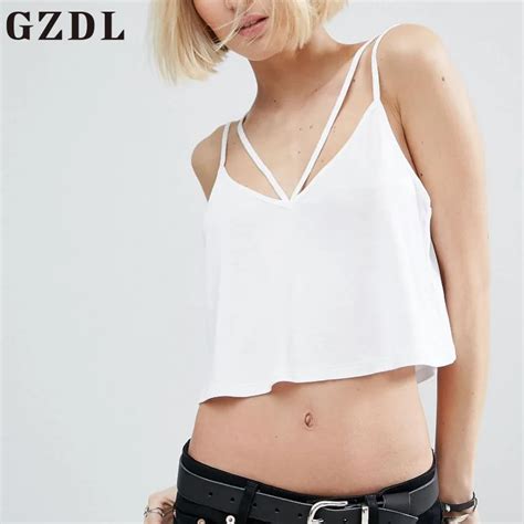 Gzdl Sexy Strap Deep V Neck Camisole Tank Crop Top Sleeveless Loose Camis Summer Beach Party