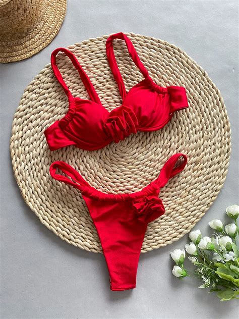 Bikini Con Flores En 3D Para Mujer Ba Ador Sexy Con Push Up Y Aros