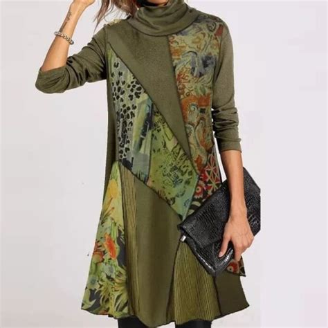 Robe Femmes Vintage col roulé robe imprimée florale 2020 automne