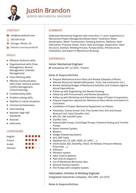 Senior Mechanical Engineer Cv Sample In 2025 Resumekraft