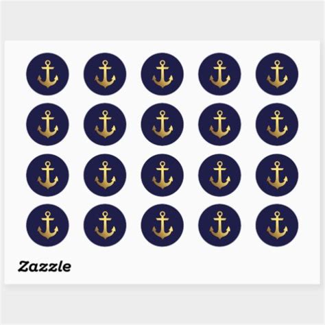 Navy Blue And Faux Gold Foil Anchor Classic Round Sticker Zazzle