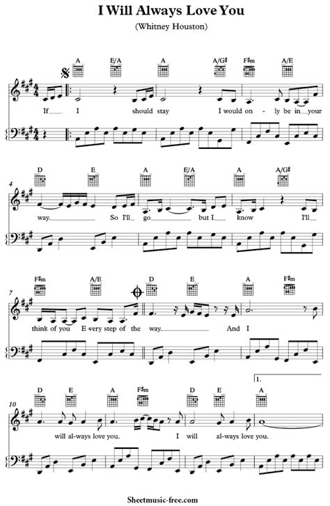 I Will Always Love You Piano Sheet Music Whitney Houston - ♪ SHEETMUSIC-FREE.COM