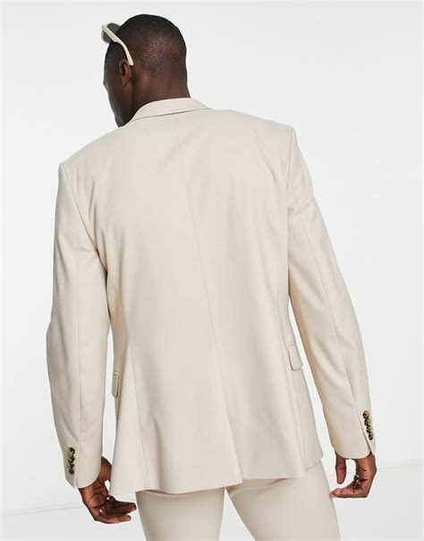 Asos Design Skinny Double Breasted Suit Jacket In Stone Neutral