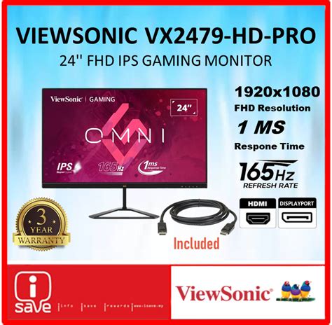 VIEWSONIC VX2479 HD PRO 24 GAMING MONITOR 1920 X 1080 165 Hz 1 Ms