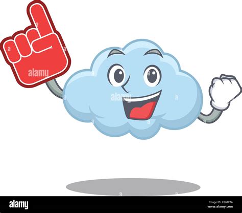 Blue cloud presented in cartoon character design with Foam finger Stock ...