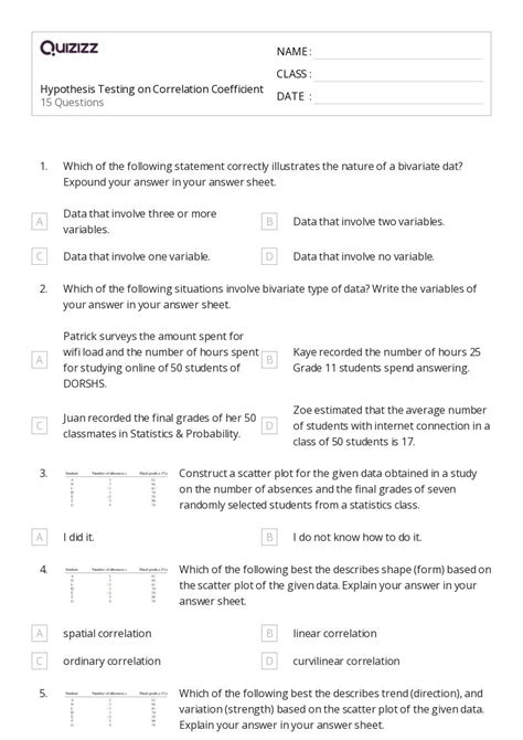 50 Correlation And Coefficients Worksheets For 11th Class On Quizizz Free And Printable