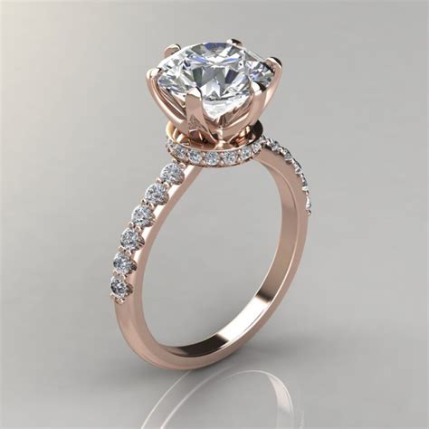 Six Prong Round Cut Hidden Halo Moissanite Engagement Ring