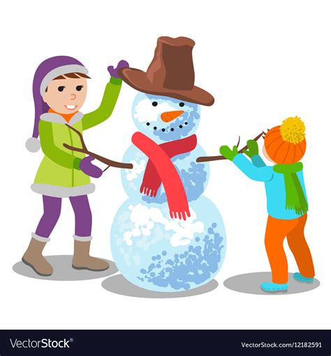 Cute kids making a snowman Royalty Free Vector Image