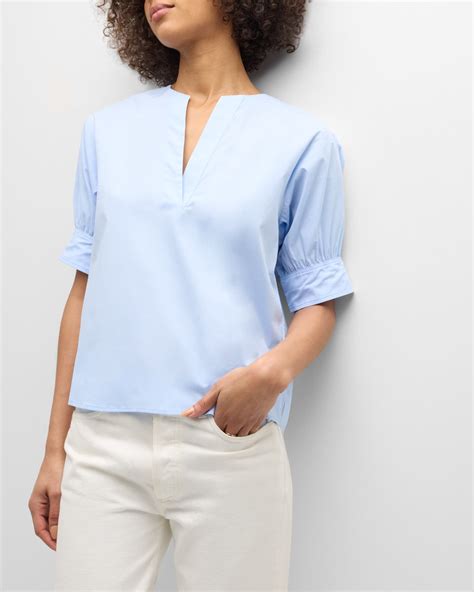 Frame V Neck Popover Top Neiman Marcus