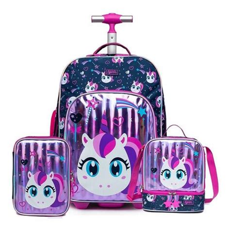 Kit Mochila C Rodinha Lancheira Spector Unicórnio Infantil R 474 9