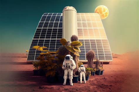 Astronauta En La Colonización Del Planeta Marte Con Paneles Solares