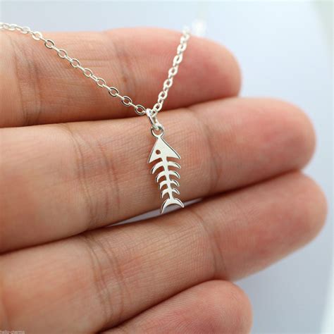 Fishbone Necklace 925 Sterling Silver Fish Bone Charm