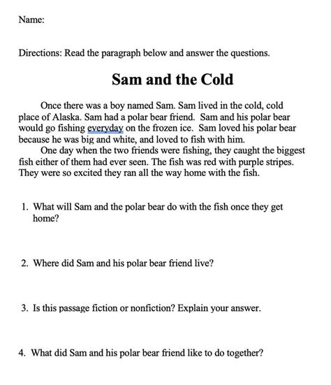 Esl English Second Language Arts Reading Comprehension Short Stories