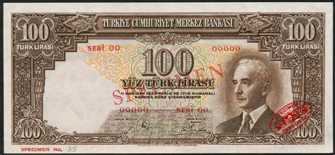 Central Bank Of Turkey Specimen Lirasi Law Of