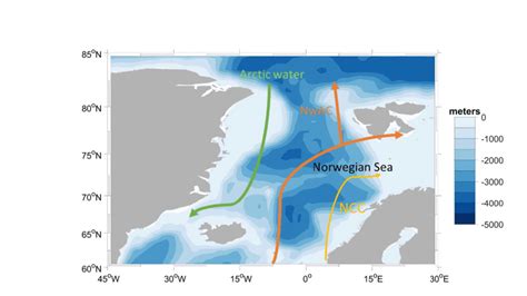 2: Norwegian Sea map and the main water masses. The three main currents ...