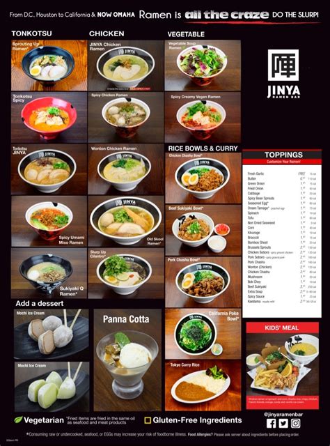 Cheat Sheet Ramen Menu Jinya Ramen Bar Omaha