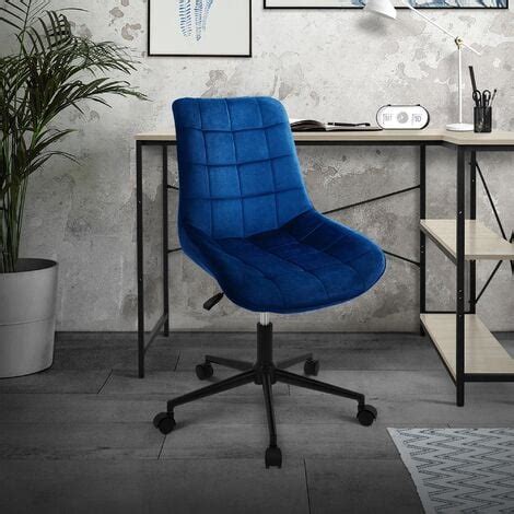 ML Design Chaise de Bureau Bleu en Velours Réglable en Hauteur