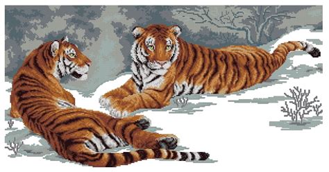 Вышивка Отдыхающие тигры крестом, схема в PDF №18141