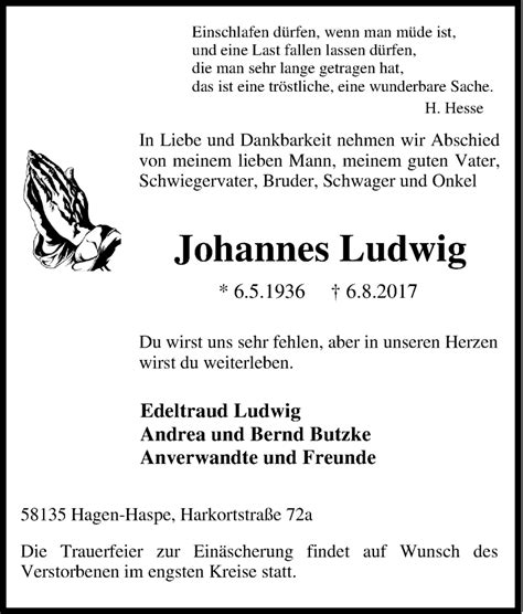 Traueranzeigen Von Johannes Ludwig Trauer In NRW De