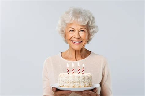 Premium AI Image | Happy beautiful old woman holding birthday cake with candles isolated on ...