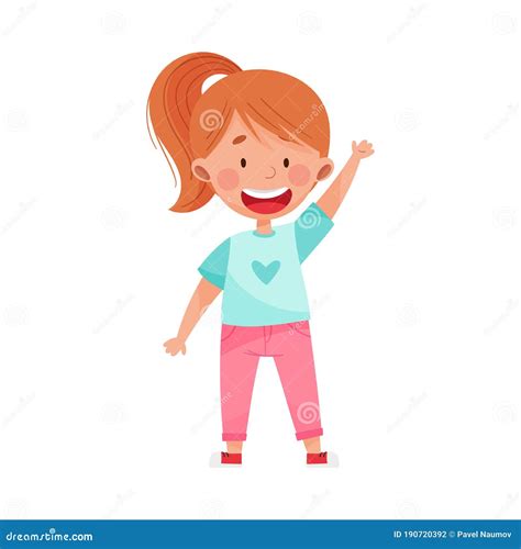 Personaje De Chica Sonriente Saludando Con La Mano Y Diciendo Su