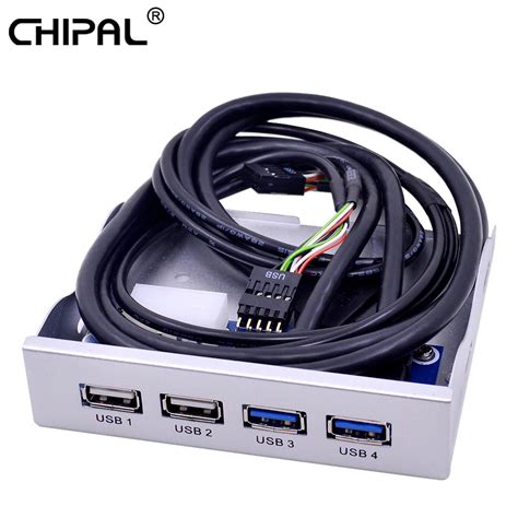 CHIPAL Silver 4 Ports USB 3 0 USB 2 0 Front Panel Hub Splitter 20Pin