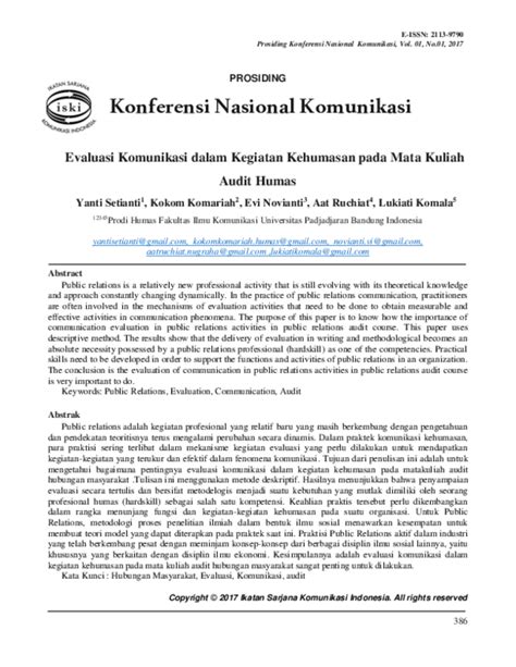 Pdf Evaluasi Komunikasi Dalam Kegiatan Kehumasan Pada Mata Kuliah