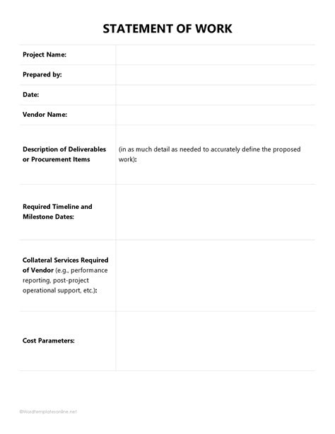 16 Statement Of Work Templates Word Excel