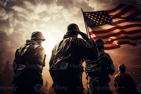 Patriotic veterans saluting in front of iconic US landmarks background ...