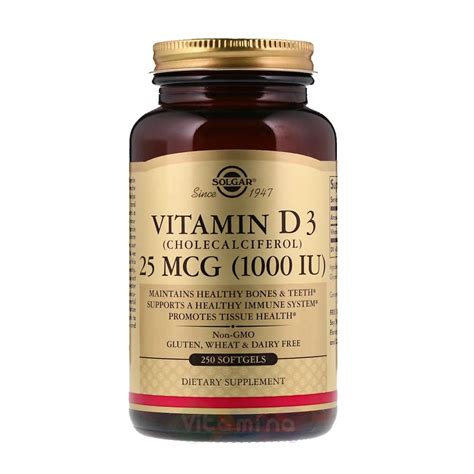 Солгар Витамин Д3 (Vitamin D3) 1000МЕ, 250 капс. купить в интернет ...