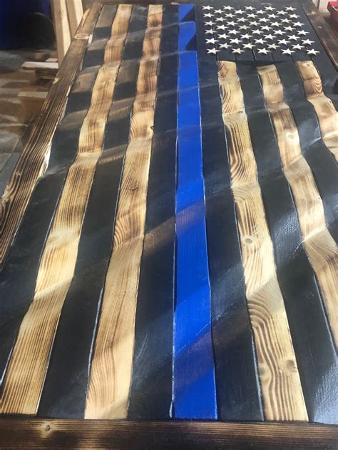 Wooden Framed Wavy Thin Blue Line Flag Etsy