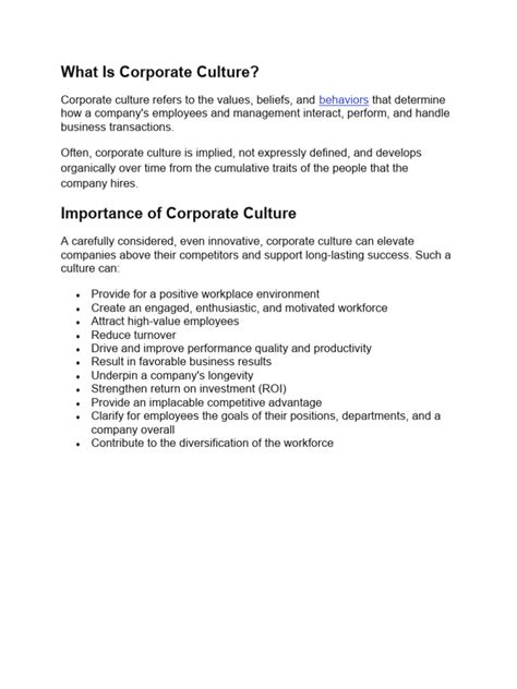 Corporate Culture Definition And Its Importance Pdf