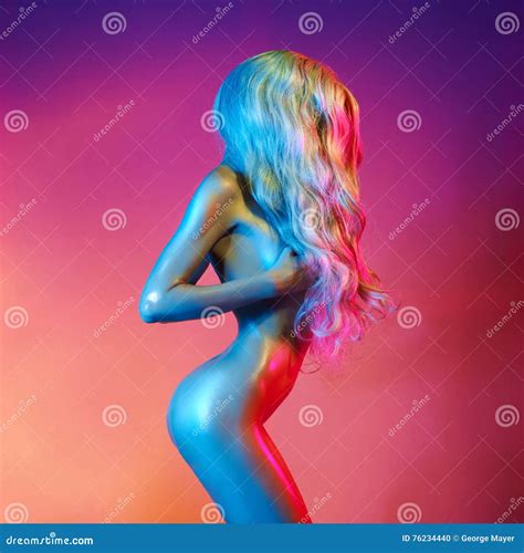 Nude Blonde In Colorful Light Stock Photo Image Of Fine Intim