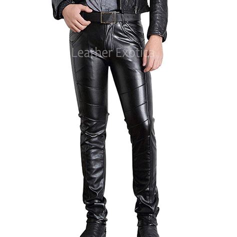 Slim Fit Straight Leg Men Biker Leather Pants