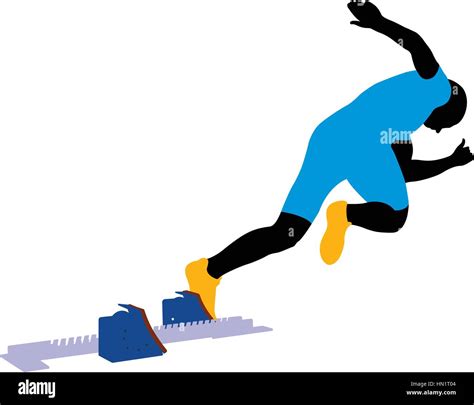 Start Athlete Men Sprinter Runner From Starting Blocks Stock Vector