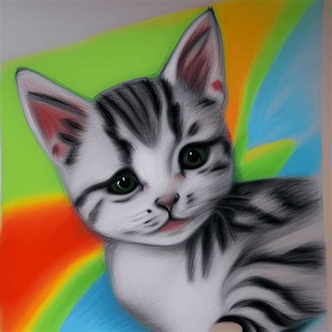 Colorful Realistic Drawing of Kitten Head · Creative Fabrica