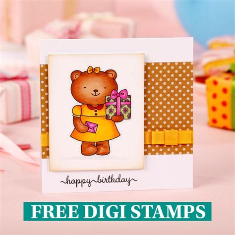 Cute Birthday Bear Free Digital Stamp Simply Cards And Papercraft