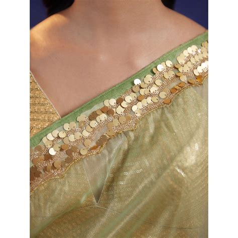 Buy Gajra Gang Vintage Rani Green Sequin Scallop Border Saree Free