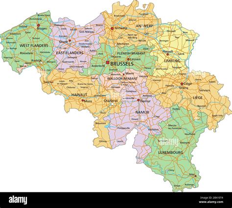 Bélgica Mapa político altamente detallado y editable con etiquetado