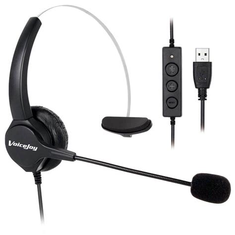 Voicejoy Call Center Noise Cancelling Corded Monaural Headset With Mic Microphone With Usb Plug