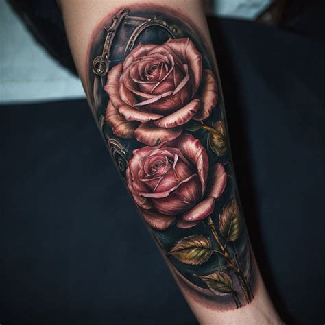 Tatouage Avant Bras Montre A Gousset Avec Une Rose En Billet Et Une