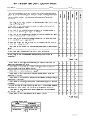 Fillable Online Adult Self Report Scale ASRS Symptom Checklist Fax