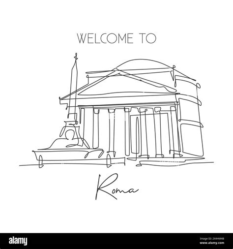 One Single Line Drawing Pantheon Landmark Iconic Ancient Temple In